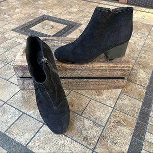 Eileen Fisher Vero Cuoio Black Suede Size Zip Block Heel Booties Boots Sz 6 1/2